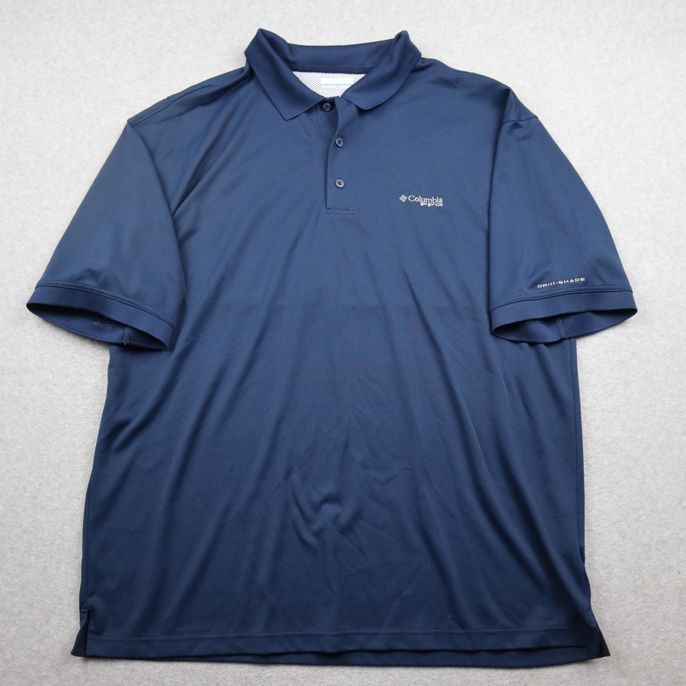 Columbia PFG Polo Shirt Mens 2XT Omni-Shade Navy Blue Short Sleeve Tall Fishing